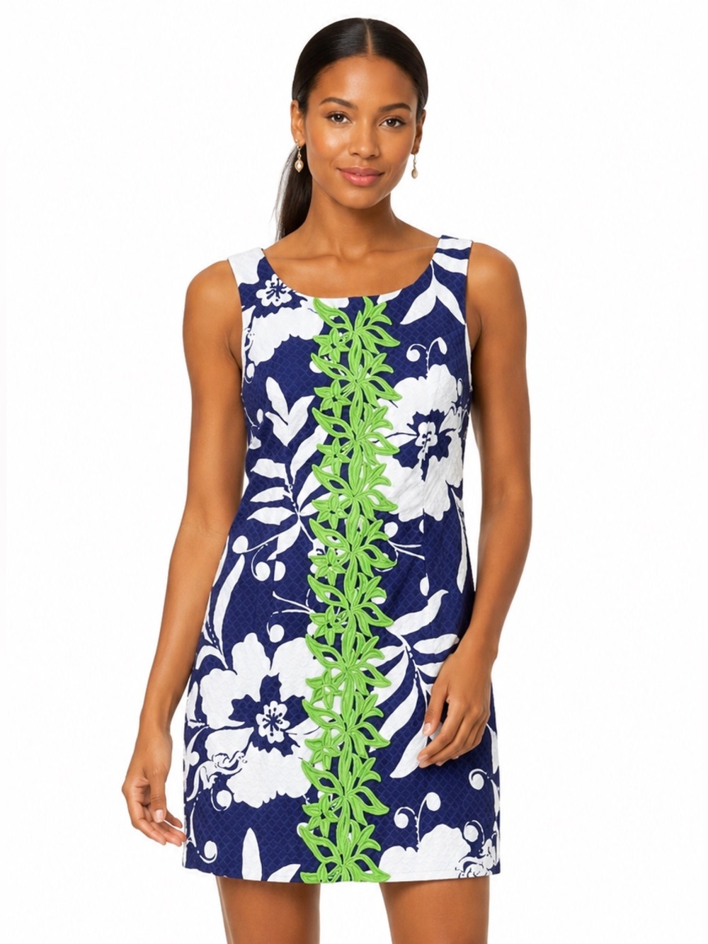 Lilly Pulitzer Delia Shift Dress Johnny B SIZE 10 blue white green sleeves chic